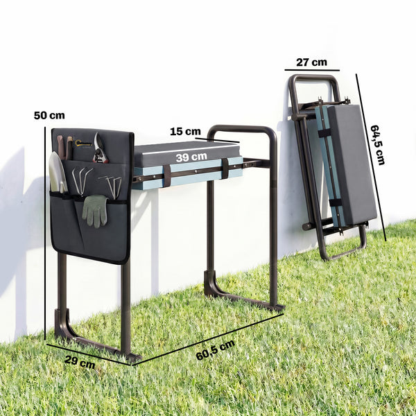 Tabouret de Jardin Pliable Agenouilloir de Jardin Repose-Genoux Siège Jardinage avec Coussin Rembourré Épais en Mousse EVA, Poches à Outils, Gris Foncé