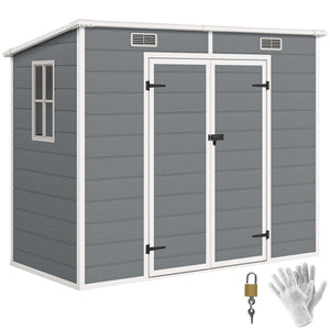 Abri de jardin 2,54 m² cabane de jardin extérieur 2,4 x 1,3 m cabanon rangement outils avec fondation, fenêtre, portes verrouillables et 2 aérations, abri à outils en aluminium et PP, gris