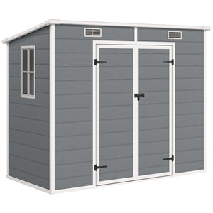 Abri de jardin 2,54 m² cabane de jardin extérieur 2,4 x 1,3 m cabanon rangement outils avec fondation, fenêtre, portes verrouillables et 2 aérations, abri à outils en aluminium et PP, gris