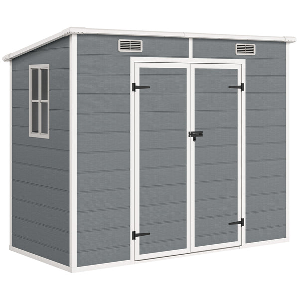 Abri de jardin 2,54 m² cabane de jardin extérieur 2,4 x 1,3 m cabanon rangement outils avec fondation, fenêtre, portes verrouillables et 2 aérations, abri à outils en aluminium et PP, gris