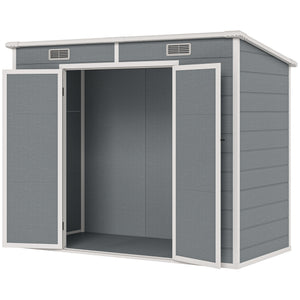 Abri de jardin 2,54 m² cabane de jardin extérieur 2,4 x 1,3 m cabanon rangement outils avec fondation, fenêtre, portes verrouillables et 2 aérations, abri à outils en aluminium et PP, gris