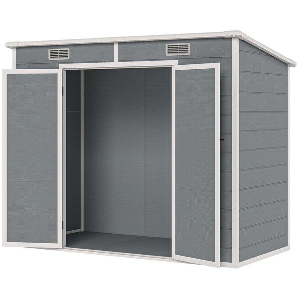 Abri de jardin 2,54 m² cabane de jardin extérieur 2,4 x 1,3 m cabanon rangement outils avec fondation, fenêtre, portes verrouillables et 2 aérations, abri à outils en aluminium et PP, gris