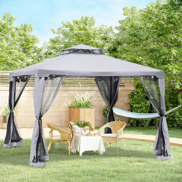 Tonnelle de jardin barnum pavillon de jardin 3 x 3 double Toit avec moustiquaires amovibles imperméable gris clair