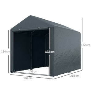 Abri de jardin tente de stockage portable abri de vélo garage pour extérieur avec cadre en métal galvanisé et grande porte, 1,6 x 2,2 m gris foncé