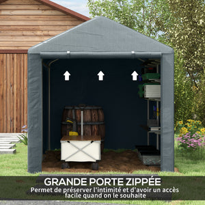 Abri de jardin tente de stockage portable abri de vélo garage pour extérieur avec cadre en métal galvanisé et grande porte, 1,6 x 2,2 m gris foncé