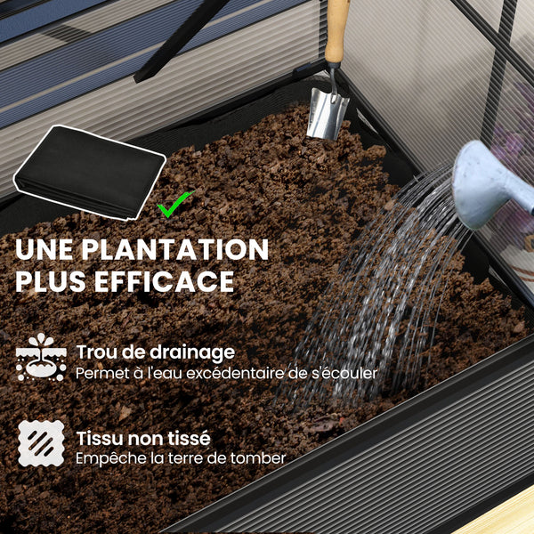 Mini Serre sur Pieds - jardinière surélevée - dim.  120L x 60l x 103H cm - double toit ouvrable Panneaux de Polycarbonate, acier, Bois Sapin traité