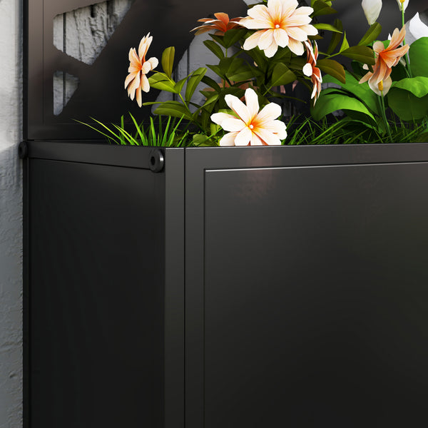 Jardinière avec treillis, brise-vue paravent, jardinière extérieure métal sur pieds ou murale, motifs de lignes, bac à fleurs rectangulaire balcon terrasse patio, 61x23x113 cm, noir