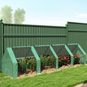Mini Serre de Jardin mini serre tunnel 360L x 90l x 90H cm toit pointu Acier PE Haute densité 140 g/m² Anti-UV fenêtres avec Zip enroulables Vert
