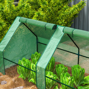 Mini Serre de Jardin mini serre tunnel 360L x 90l x 90H cm toit pointu Acier PE Haute densité 140 g/m² Anti-UV fenêtres avec Zip enroulables Vert