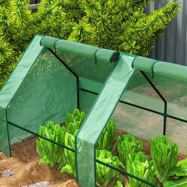 Mini Serre de Jardin mini serre tunnel 360L x 90l x 90H cm toit pointu Acier PE Haute densité 140 g/m² Anti-UV fenêtres avec Zip enroulables Vert