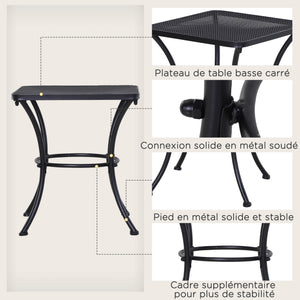 Table Basse carrée Bistro de Jardin dim. 45L x 45l x 50H cm piètement arqué Plateau maillé métal époxy anticorrosion Noir