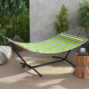 Support Pied de hamac Structure Robuste métal époxy Hauteur réglable 6 Niveaux Noir dim. 290L x 120l x 115H cm