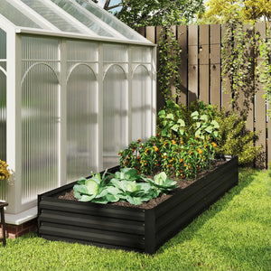 Carré Potager en Métal Modulable - Potager Surélevé 241x90,5x30cm en Acier Galvanisé - Jardinière Extérieur Anti-Rouille pour Légumes et Fleurs, Noir
