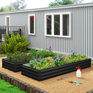 Carré Potager en Métal Modulable - Potager Surélevé 241x90,5x30cm en Acier Galvanisé - Jardinière Extérieur Anti-Rouille pour Légumes et Fleurs, Noir
