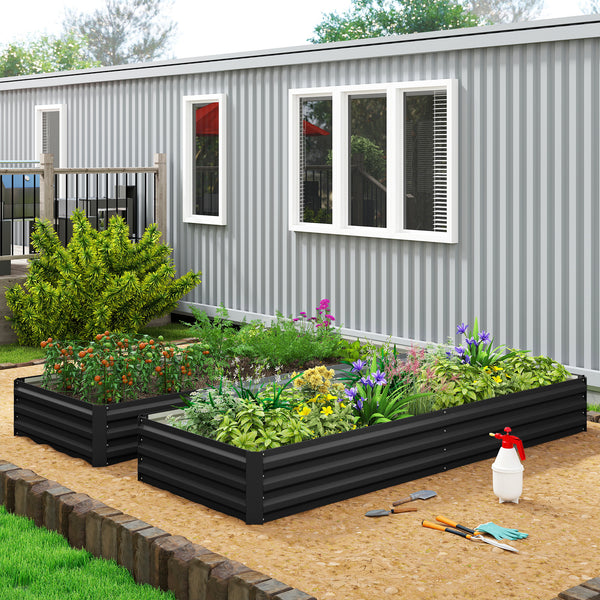 Carré Potager en Métal Modulable - Potager Surélevé 241x90,5x30cm en Acier Galvanisé - Jardinière Extérieur Anti-Rouille pour Légumes et Fleurs, Noir