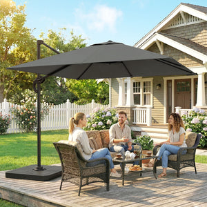 Parasol déporté carré 2,4x2,4m avec pied et dalles lestage - parasol de jardin extérieur, mât aluminium et rotatif 360° par pédale - UV50+ et inclinaison 5 positions pour terrasse, gris