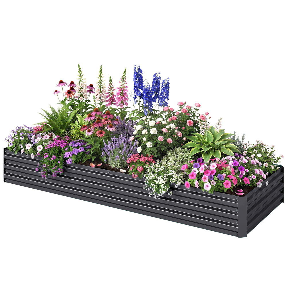 Carré Potager en Métal Modulable - Potager Surélevé 241x90,5x30cm en Acier Galvanisé - Jardinière Extérieur Anti-Rouille pour Légumes et Fleurs, Gris
