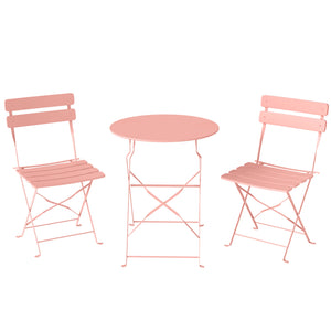 Ensemble Bistrot de Jardin 3 Pièces san Montage - Table et 2 Chaises Pliantes à Lattes en Métal avec Double Protection Antirouille - Mobilier de Balcon et Terrasse Chic, Rose