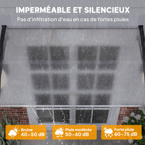 Auvent de porte d'entrée, toit marquise de porte exterieur en polycarbonate et aluminium résistante toit abri protection contre la pluie et UV pour terrasse, balcon, 150 x 90 cm, blanc