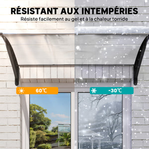 Auvent de porte d'entrée, toit marquise de porte exterieur en polycarbonate et aluminium résistante toit abri protection contre la pluie et UV pour terrasse, balcon, 150 x 90 cm, blanc