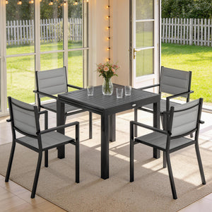 Ensemble de Salle à Manger Extérieur 7 Pièces, Table et Chaises de Patio en Aluminium pour 6 Personnes avec Table Extensible et Chaises Empilables, Résistant aux Intempéries, Gris