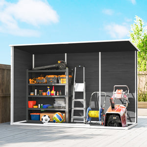 Abri de jardin en plastique  10 x 4 pieds, avec plancher, grandes fenêtres, portes verrouillables et aérations, pour outils, vélos, générateur, effet bois gris