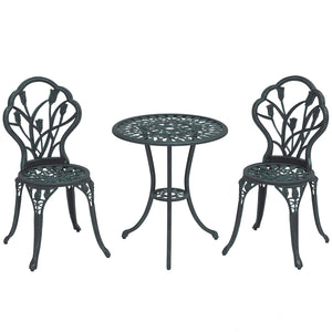 Ensemble Salon de Jardin 2 Places 2 chaises + Table Ronde Fonte d'aluminium Imitation Fer forgé Vert