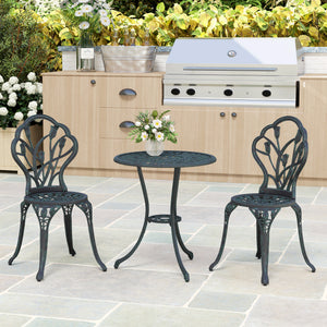 Ensemble Salon de Jardin 2 Places 2 chaises + Table Ronde Fonte d'aluminium Imitation Fer forgé Vert