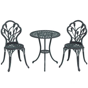 Ensemble Salon de Jardin 2 Places 2 chaises + Table Ronde Fonte d'aluminium Imitation Fer forgé Vert