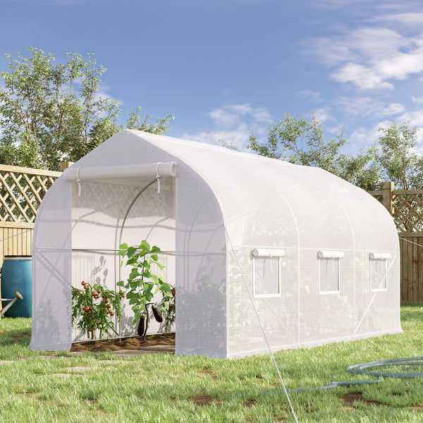Serre tunnel de jardin 8m², serre de jardin tunnel 400x200x200cm avec 1 portes et 6 fenêtres, pour extérieur, toutes saisons, légumes, fruits, fleurs, bâche PE haute densité 140 g/m² blanc