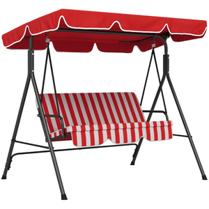 Balancelle de Jardin 3 Places Toit Inclinaison réglable Coussins Assise et Dossier 1,72L x 1,1l x 1,53H m Acier Noir Polyester Rouge