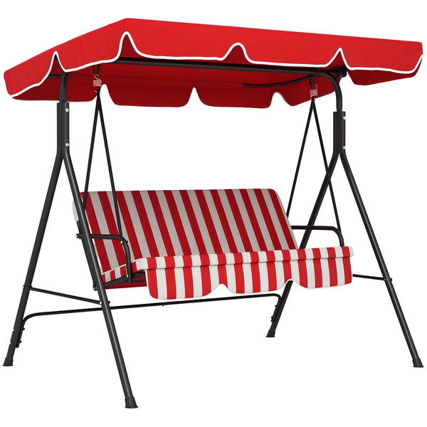 Balancelle de Jardin 3 Places Toit Inclinaison réglable Coussins Assise et Dossier 1,72L x 1,1l x 1,53H m Acier Noir Polyester Rouge