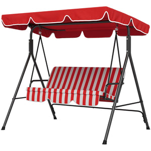 Balancelle de Jardin 3 Places Toit Inclinaison réglable Coussins Assise et Dossier 1,72L x 1,1l x 1,53H m Acier Noir Polyester Rouge