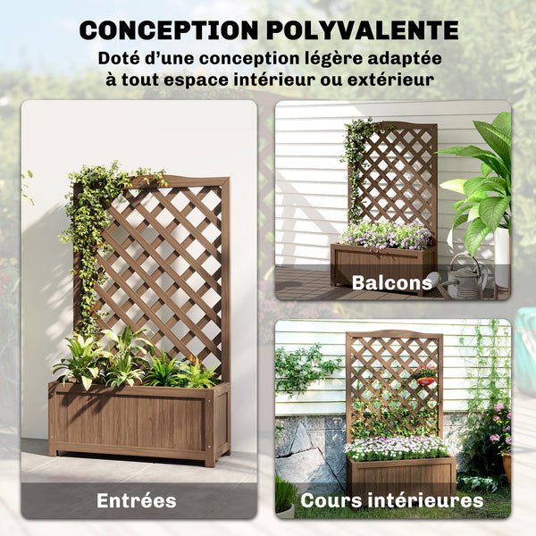 Jardinière avec treillis, bac à fleurs, lit surélevé, pour plantes grimpantes, légumes, fleurs, en bois massif, intérieur et extérieur, cour, jardin, balcon, 70 x 28 x 117 cm, café foncé