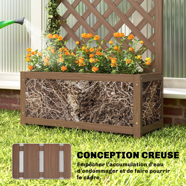 Jardinière avec treillis, bac à fleurs, lit surélevé, pour plantes grimpantes, légumes, fleurs, en bois massif, intérieur et extérieur, cour, jardin, balcon, 70 x 28 x 117 cm, café foncé
