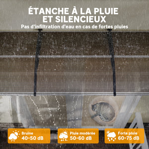 Auvent de porte d'entrée, toit marquise de porte exterieur en polycarbonate et profil aluminium résistante toit abri protection contre la pluie et UV pour terrasse, balcon, 303x96cm, marron