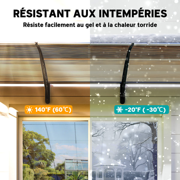 Auvent de porte d'entrée, toit marquise de porte exterieur en polycarbonate et profil aluminium résistante toit abri protection contre la pluie et UV pour terrasse, balcon, 303x96cm, marron