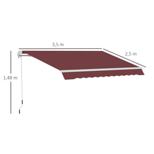 Store banne Manuel rétractable Angle Réglable Aluminium Polyester imperméabilisé 3,5 x 2,5 m rouge
