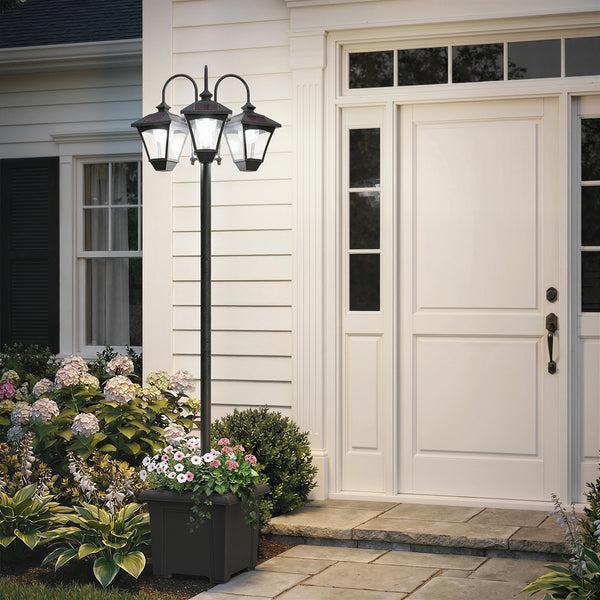 Lanterne solaire lampadaire avec jardinière réglable en hauteur 185 cm extérieure lanterne de jardin à 3 têtes contrôle de l'éclairage interrupteur IP44 lanternes solaires lampes solaires lanterne solaire pour jardin balcon