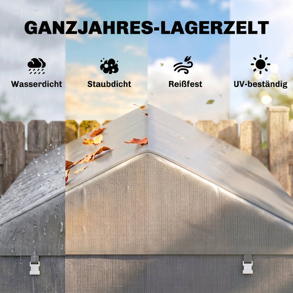 Abri de Jardin Tente de Stockage Imperméable Abri Moto Porte Enroulable Fermeture Éclair, Garage pour Vélo et Outils Rangement, 160x218x172cm Gris Clair