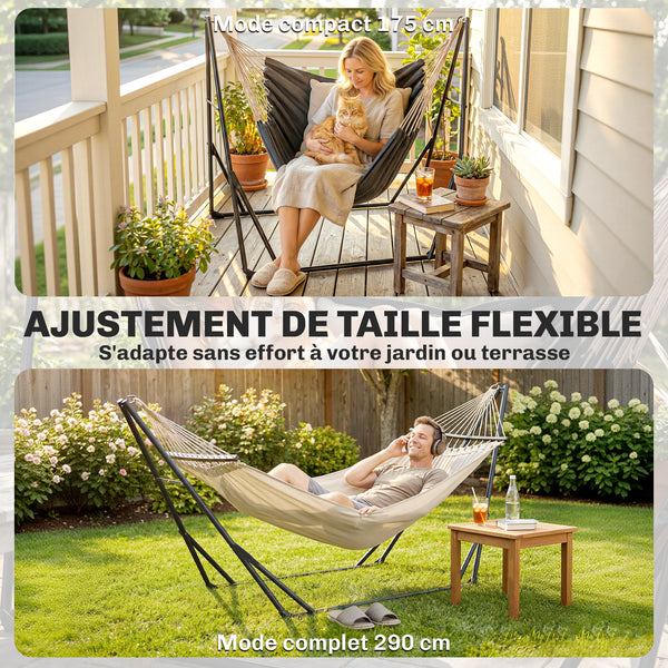 Support de Hamac 290 cm, Cadre de Hamac en Acier Pliable, Portable et Réglable avec Sac de Transport, Capacité de 120 kg, Noir
