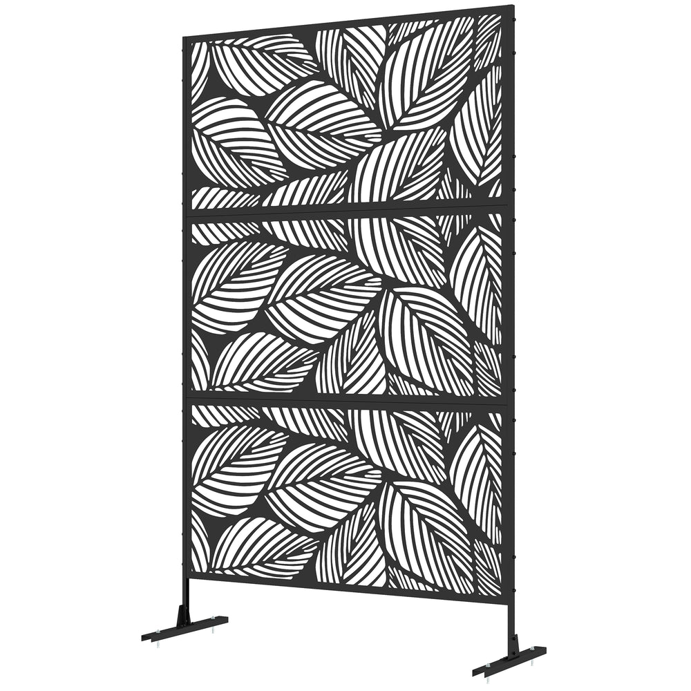 Panneau brise vue décoratif paravent extérieur noir à motif végétal en acier - 122 x 45 x 198 cm, noir