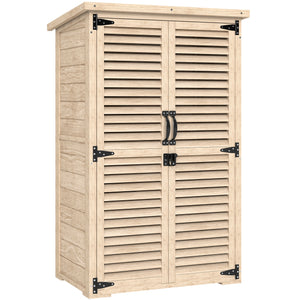Armoire de Jardin Remise pour Outils en Bois 2 Étagères Toit Bitumé Portes Persiennes Verrouillable 75 x 50 x 118cm Naturel