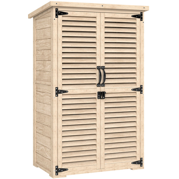 Armoire de Jardin Remise pour Outils en Bois 2 Étagères Toit Bitumé Portes Persiennes Verrouillable 75 x 50 x 118cm Naturel