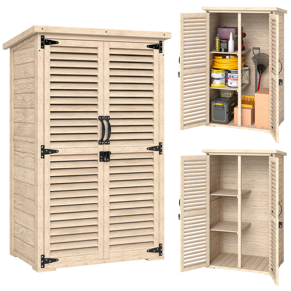 Armoire de Jardin Remise pour Outils en Bois 2 Étagères Toit Bitumé Portes Persiennes Verrouillable 75 x 50 x 118cm Naturel