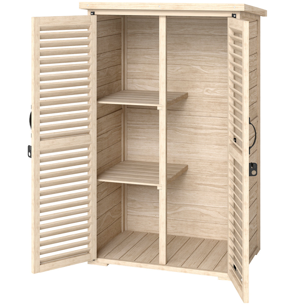 Armoire de Jardin Remise pour Outils en Bois 2 Étagères Toit Bitumé Portes Persiennes Verrouillable 75 x 50 x 118cm Naturel