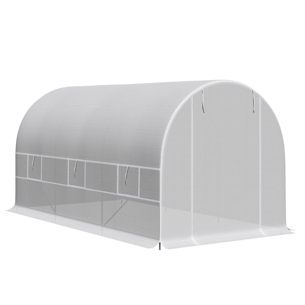 Serre tunnel de jardin 8m², serre de jardin tunnel 400x200x200cm avec porte et 6 fenêtres, pour extérieur, toutes saisons, légumes, fruits, fleurs, bâche PE haute densité 140 g/m² blanc