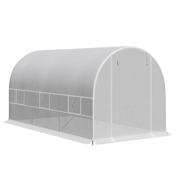 Serre tunnel de jardin 8m², serre de jardin tunnel 400x200x200cm avec porte et 6 fenêtres, pour extérieur, toutes saisons, légumes, fruits, fleurs, bâche PE haute densité 140 g/m² blanc
