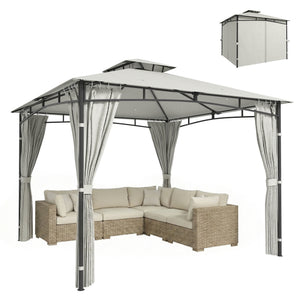 Tonnelle de Jardin Extérieur 3x3m Pavillon Métal Ø 48mm - Cadre de Toit Rétractable & Double Toit UV50+ - Abri de Jardin Imperméable Robuste pour 6-8 Personnes, Crème