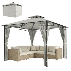Tonnelle de Jardin Extérieur 3x3m Pavillon Métal Ø 48mm - Cadre de Toit Rétractable & Double Toit UV50+ - Abri de Jardin Imperméable Robuste pour 6-8 Personnes, Crème